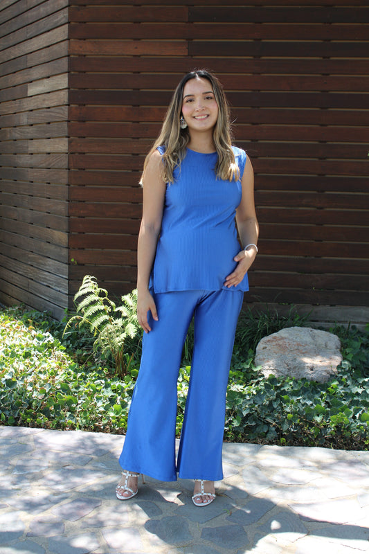 Conjunto de maternidad Cinthya, azul rey rayas