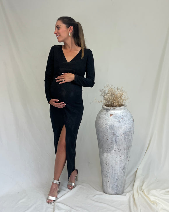 Vestido maternidad Azucena, negro brilloso