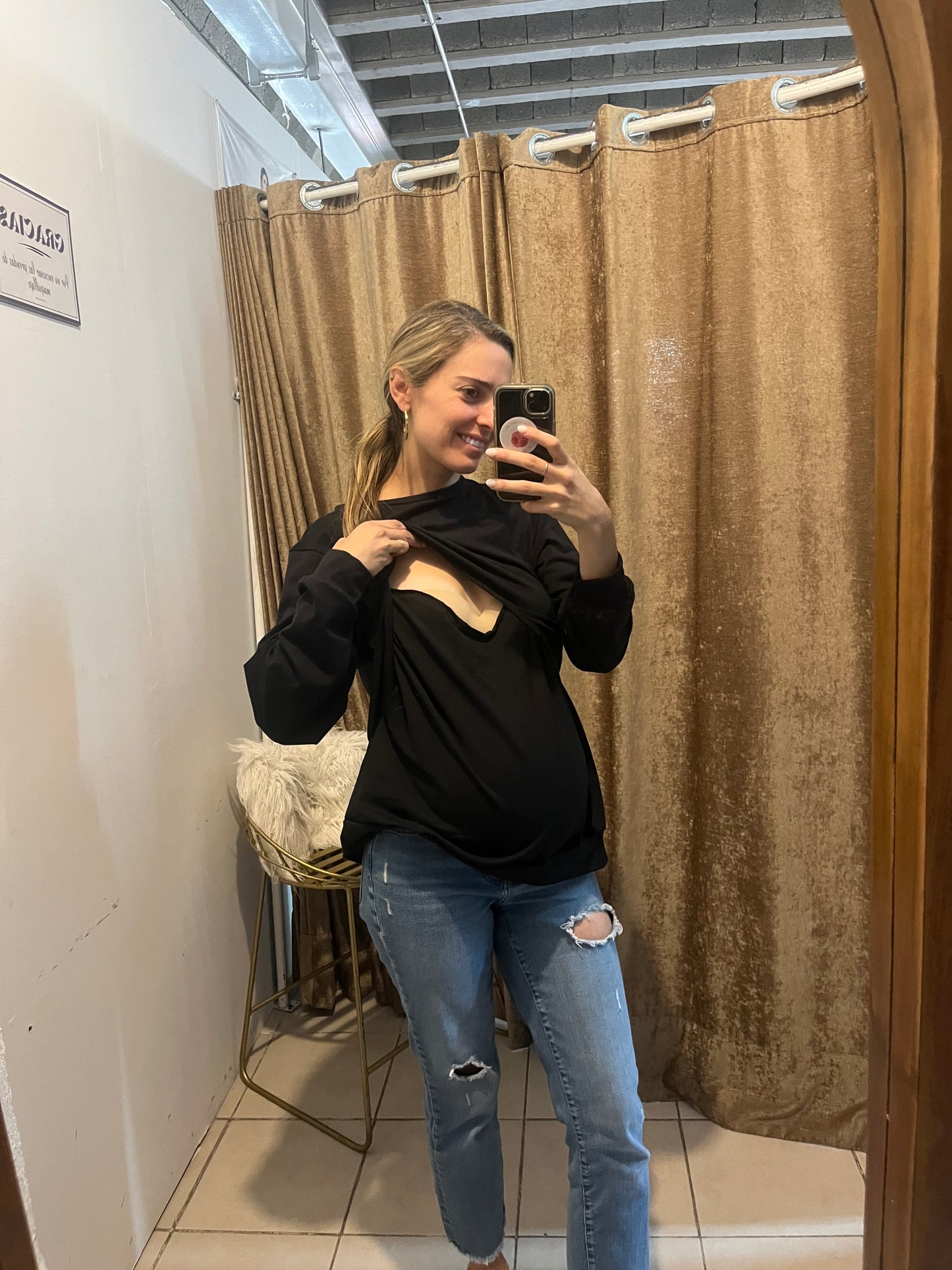 Blusa de lactancia y maternidad , gloria negro algodón