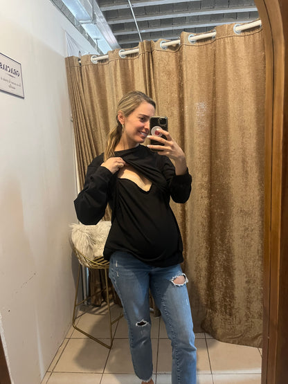 Blusa de lactancia y maternidad , gloria negro algodón