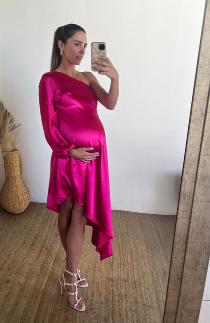 Vestido maternidad Samantha, rosa Barbie brilloso M, G