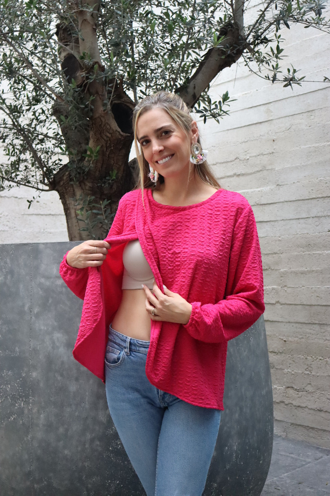 Blusa de lactancia, Diana rosa barbie textura