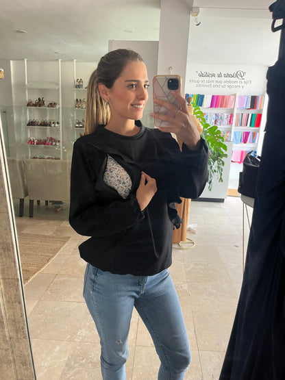 Suéter/blusa de maternidad y lactancia olanes, negro