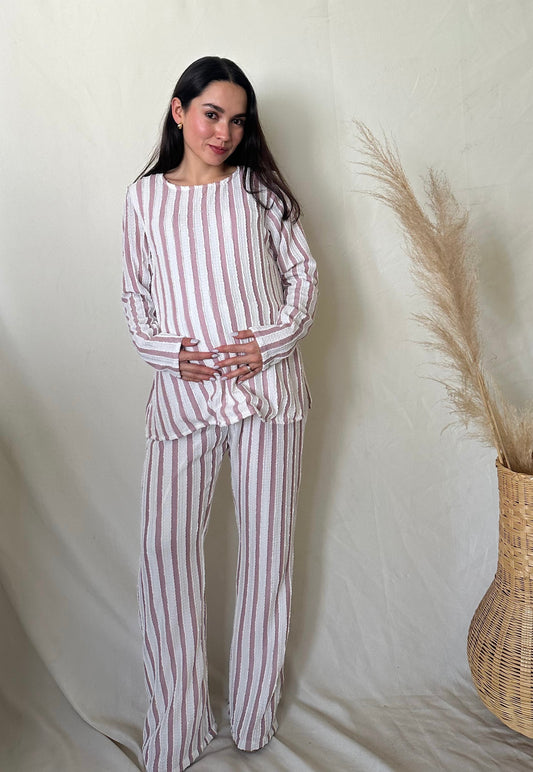 Conjunto de maternidad Cinthya, Rosa rayitas ivory CH