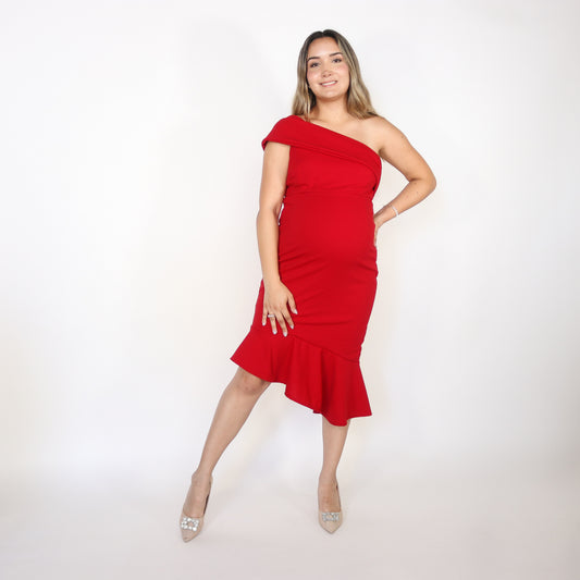 Vestido maternidad, María José rojo vertigo olán diagonal