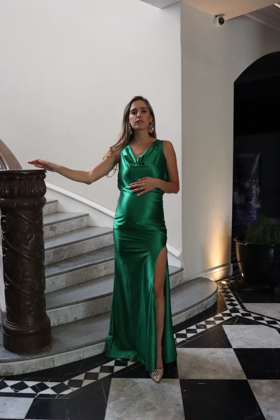 Vestido de maternidad Anahi, verde brillosa licra CH