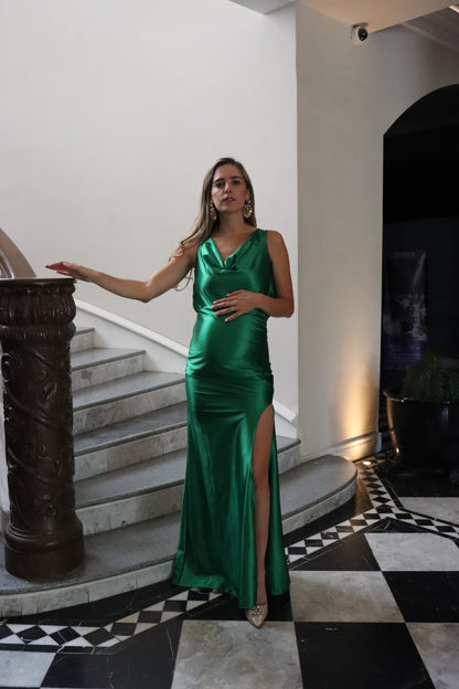 Vestido de maternidad Anahi, verde brillosa licra CH
