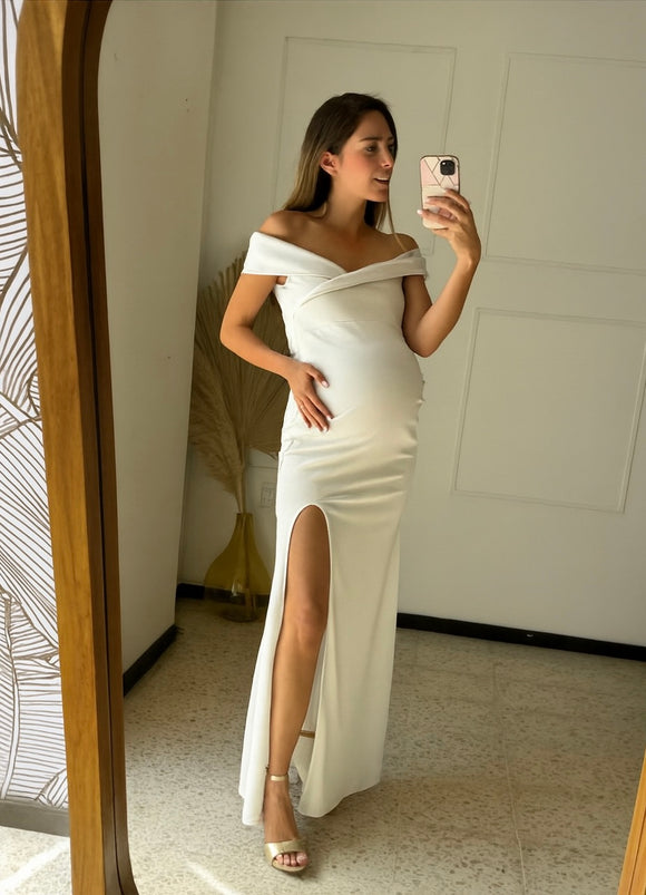 Vestido de maternidad Valentina, blanco neopreno