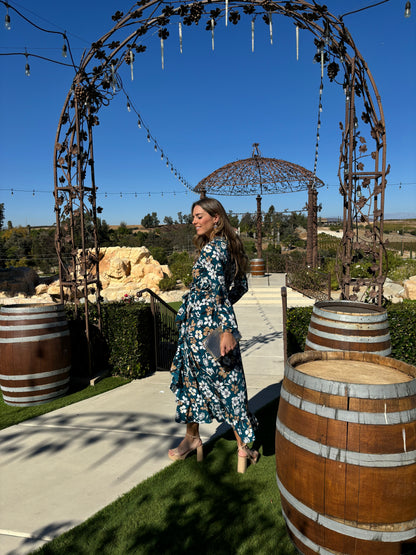 Vestido de maternidad, Ursula verde con flores mostazas