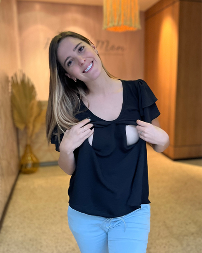 Blusa de lactancia/maternidad, negra Bertha