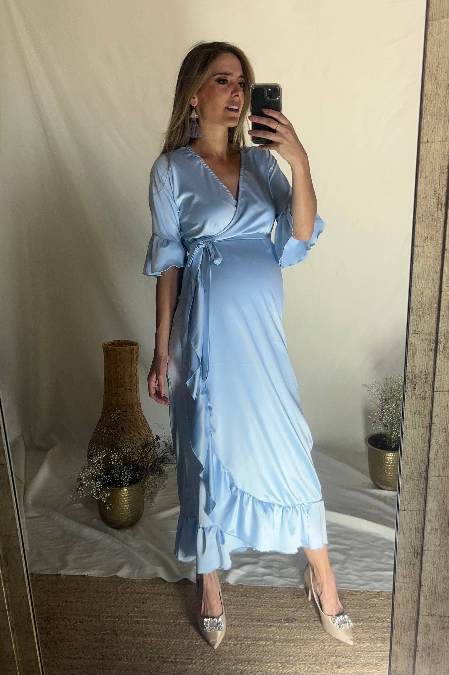 Vestido de maternidad, Ursula azul cielo satín CH