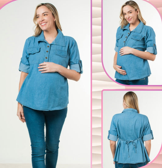Blusa de maternidad, mezclilla Unitalla