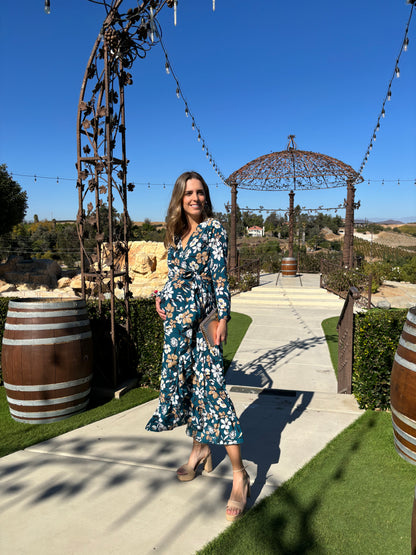 Vestido de maternidad, Ursula verde con flores mostazas