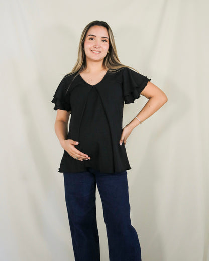 Blusa de lactancia/maternidad, negra Bertha