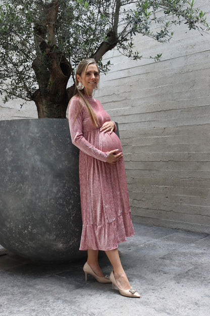 Vestido de maternidad, rosa terciopelo Gaby largo CH