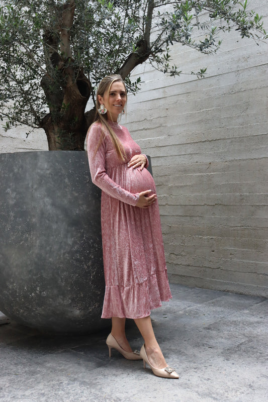 Vestido de maternidad, rosa terciopelo Gaby largo CH