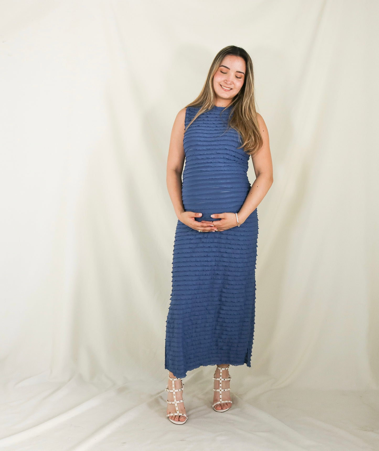 Vestido de maternidad Leslie corrugado azul CH, M