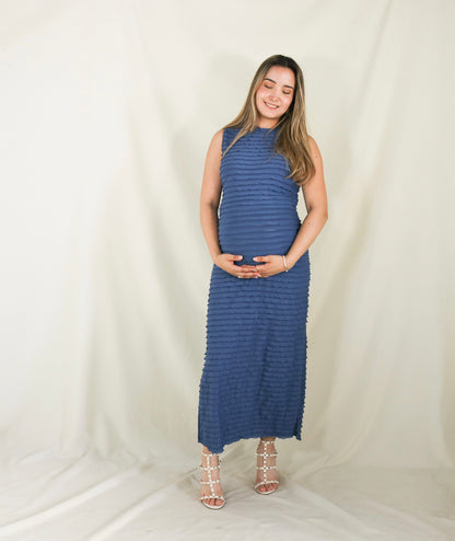 Vestido de maternidad Leslie corrugado azul CH, M
