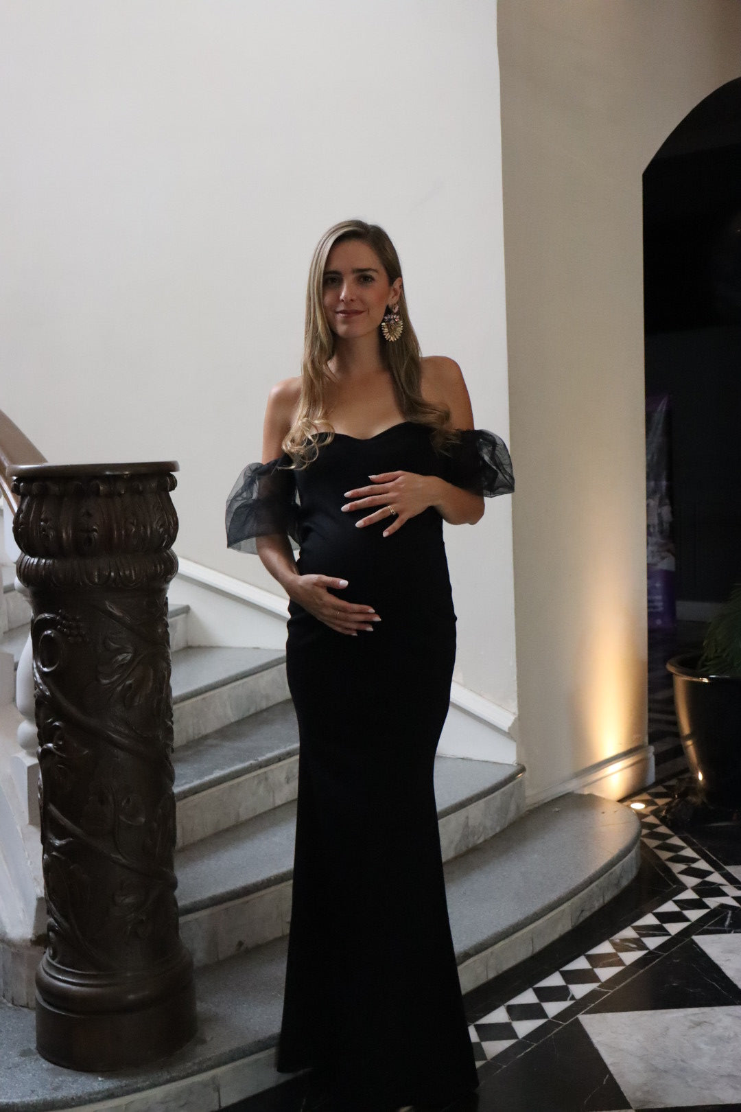 Vestido de maternidad Alexa, negro tul mangas