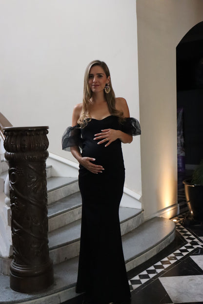 Vestido de maternidad Alexa, negro tul mangas