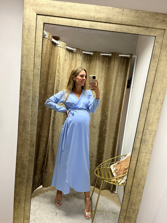 Vestido de maternidad, Ursula azul Madrid mangas largas