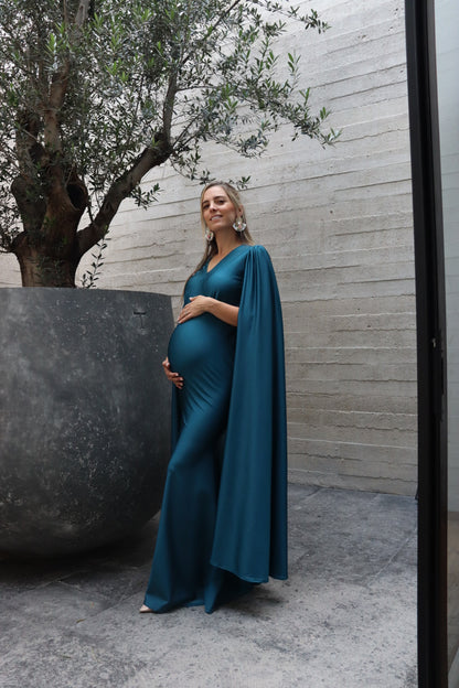 Vestido de maternidad Eliana, azul petróleo