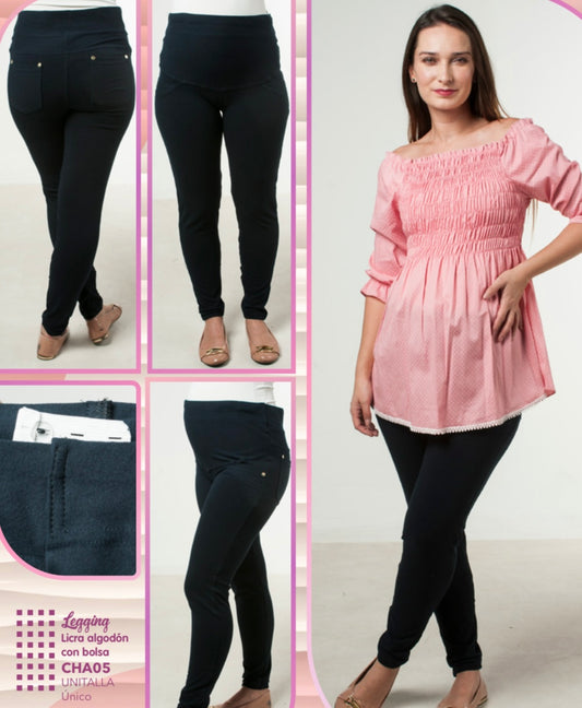Leggins de maternidad licra algodón con bolsa