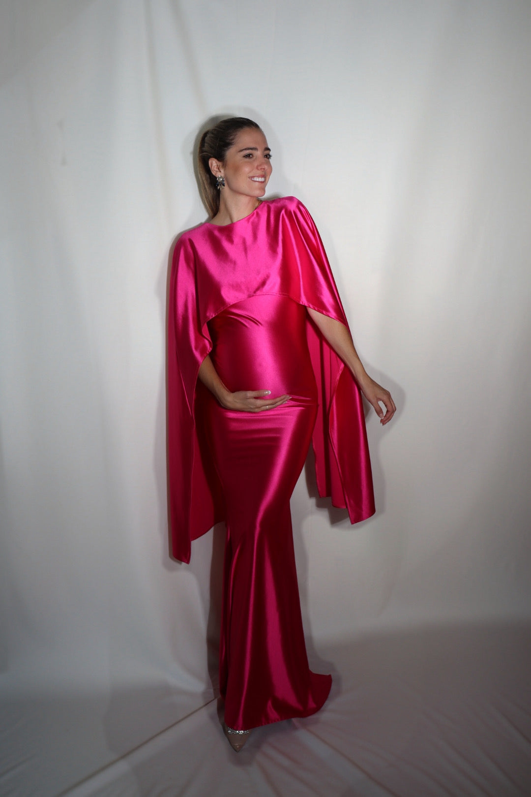 Vestido de maternidad Aline, rosa neón satinado (XCH-CH)
