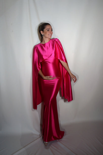 Vestido de maternidad Aline, rosa neón satinado (XCH-CH)