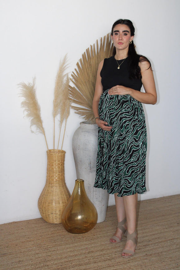 Falda de maternidad corrugada verde Monse