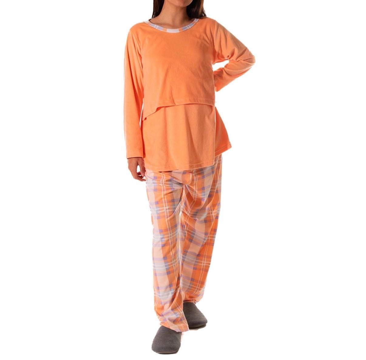 Pijama de maternidad y lactancia naranja cuadros