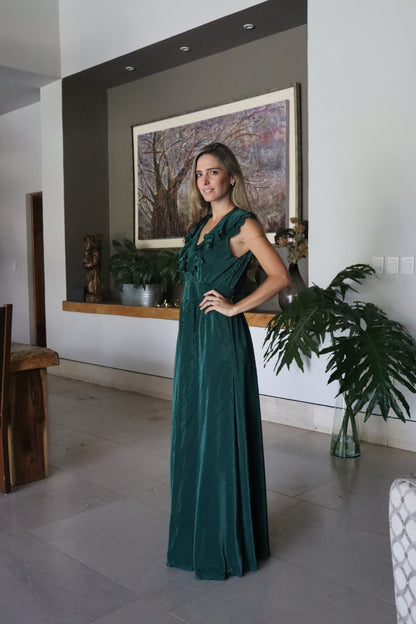 Vestido Xiomara de maternidad y lactancia verde corrugado