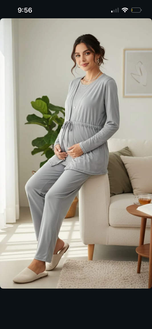 Pijama de lactancia y maternidad, gris claro