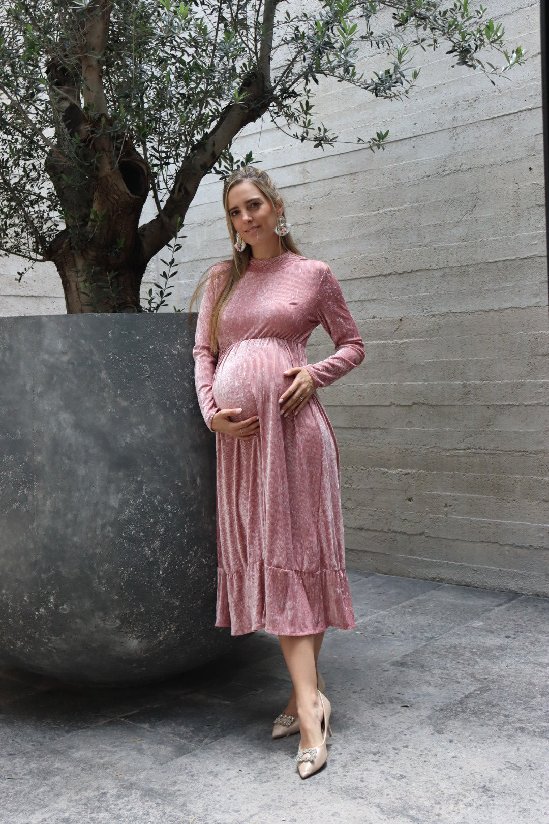 Vestido de maternidad, rosa terciopelo Gaby largo CH