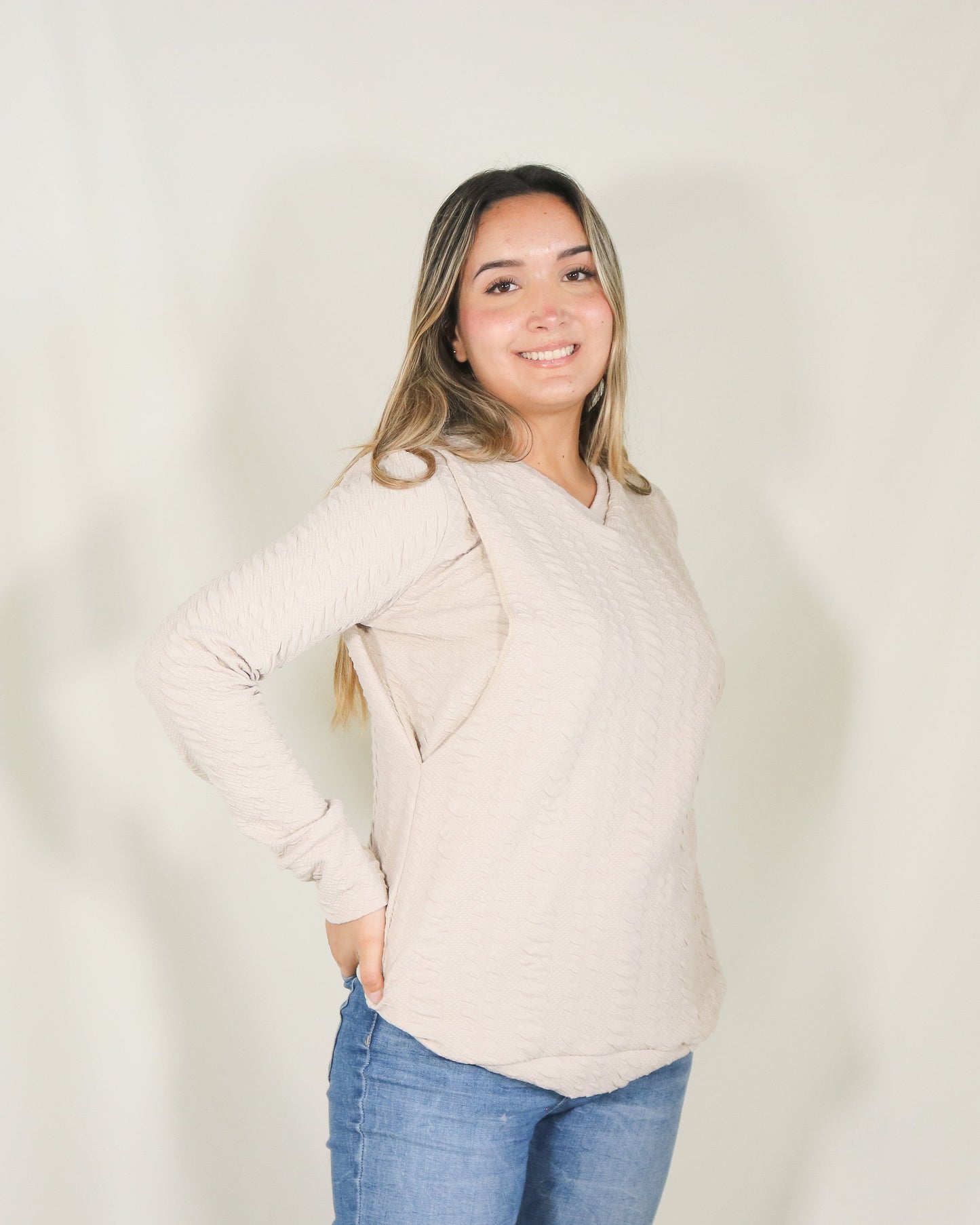 Blusa de lactancia Daniela, beige textura