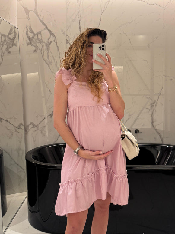 Vestido de maternidad Aurora rosa rayitas algodón