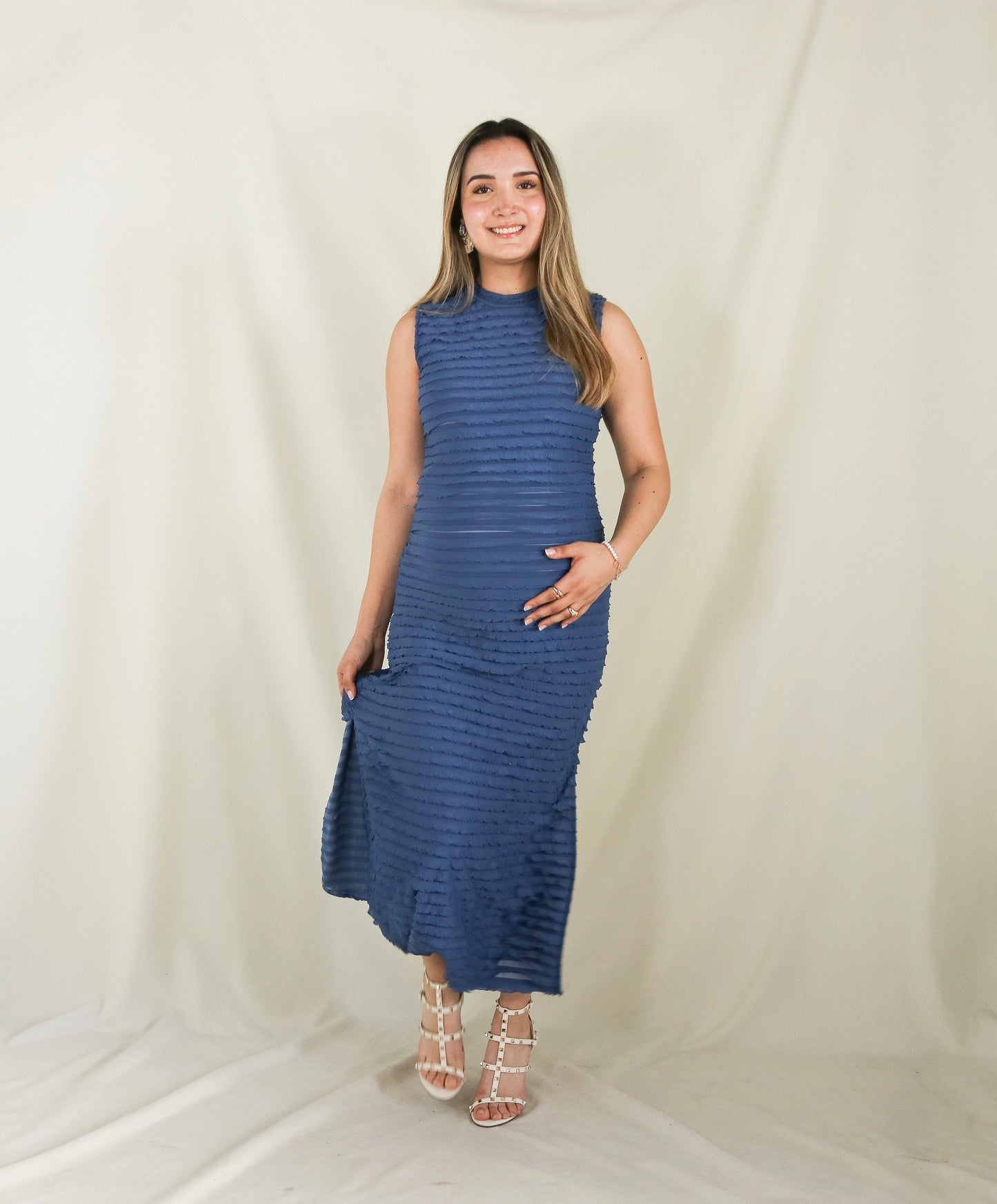 Vestido de maternidad Leslie corrugado azul CH, M