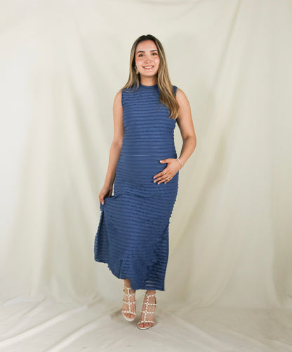 Vestido de maternidad Leslie corrugado azul CH, M