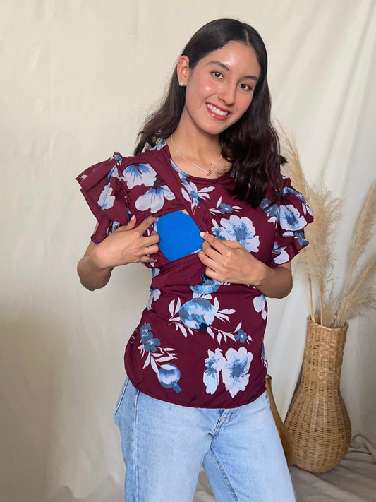 Blusa de lactancia, Adri guinda flores