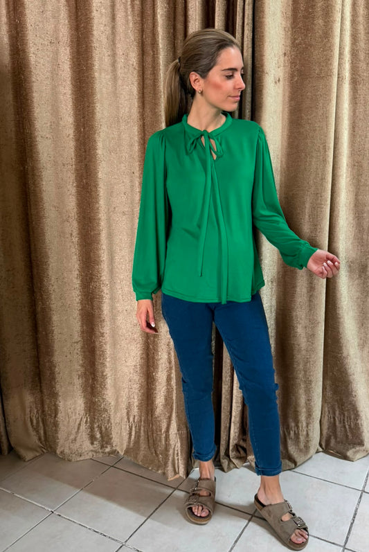 Blusa maternidad verde moño