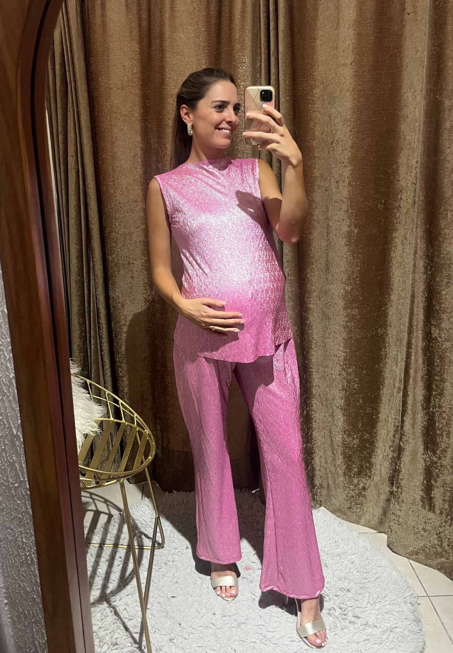 Conjunto de maternidad Mayte, rosa brilloso corrugado G