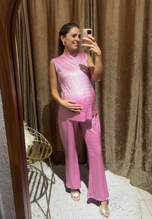 Conjunto de maternidad Mayte, rosa brilloso corrugado G