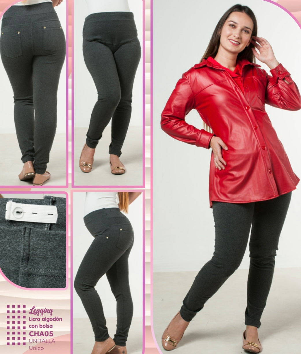 Leggins de maternidad licra algodón con bolsa