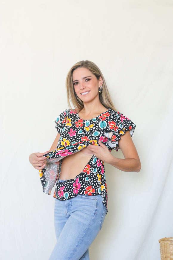 Blusa de lactancia, Ruth negra flores colores M