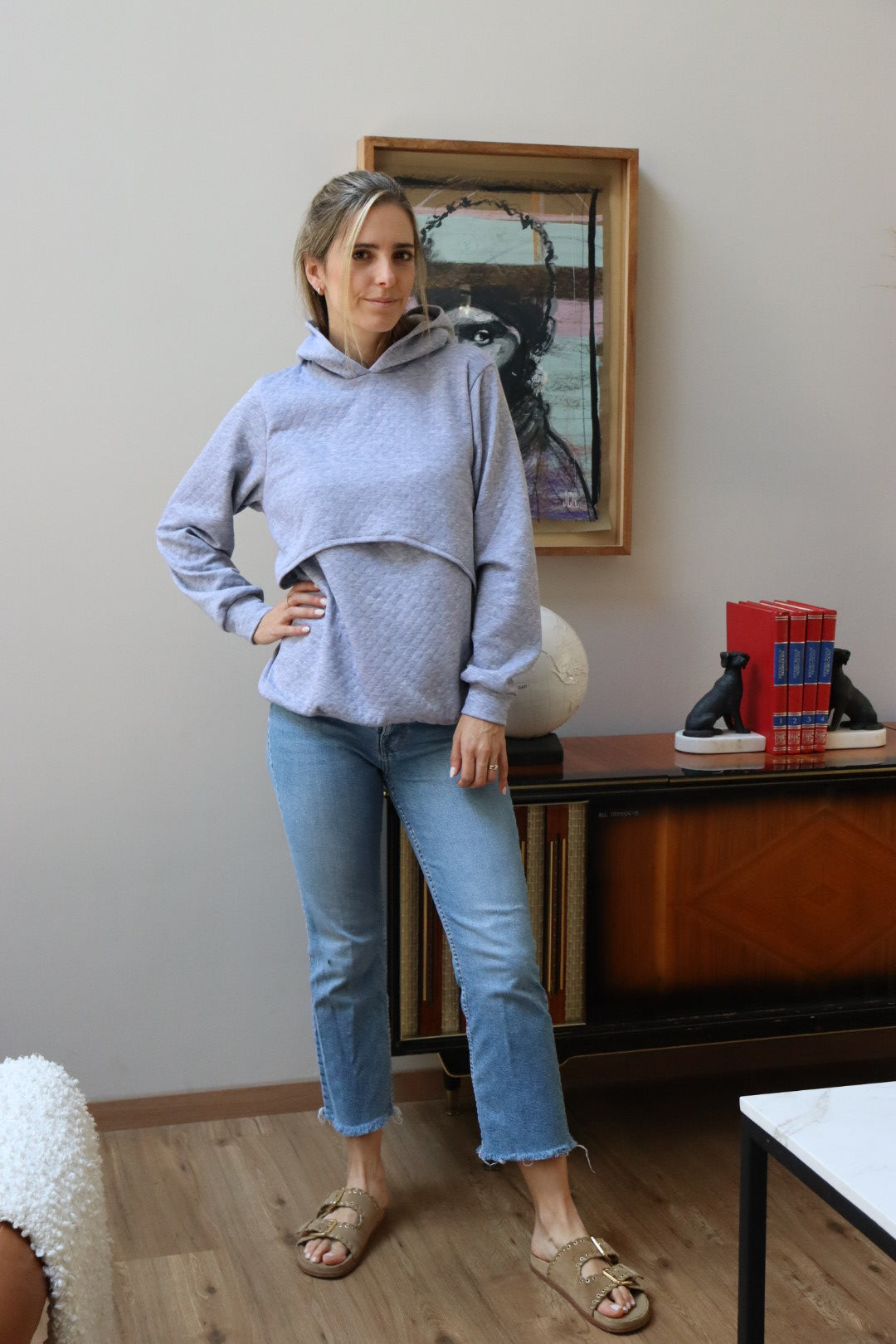 Sudadera de lactancia, gloria rombos gris CH