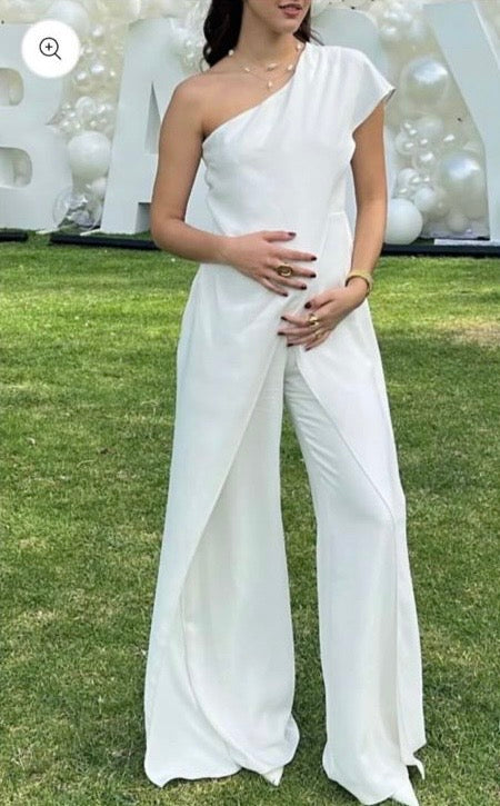 Maternity jumpsuit, White flowered