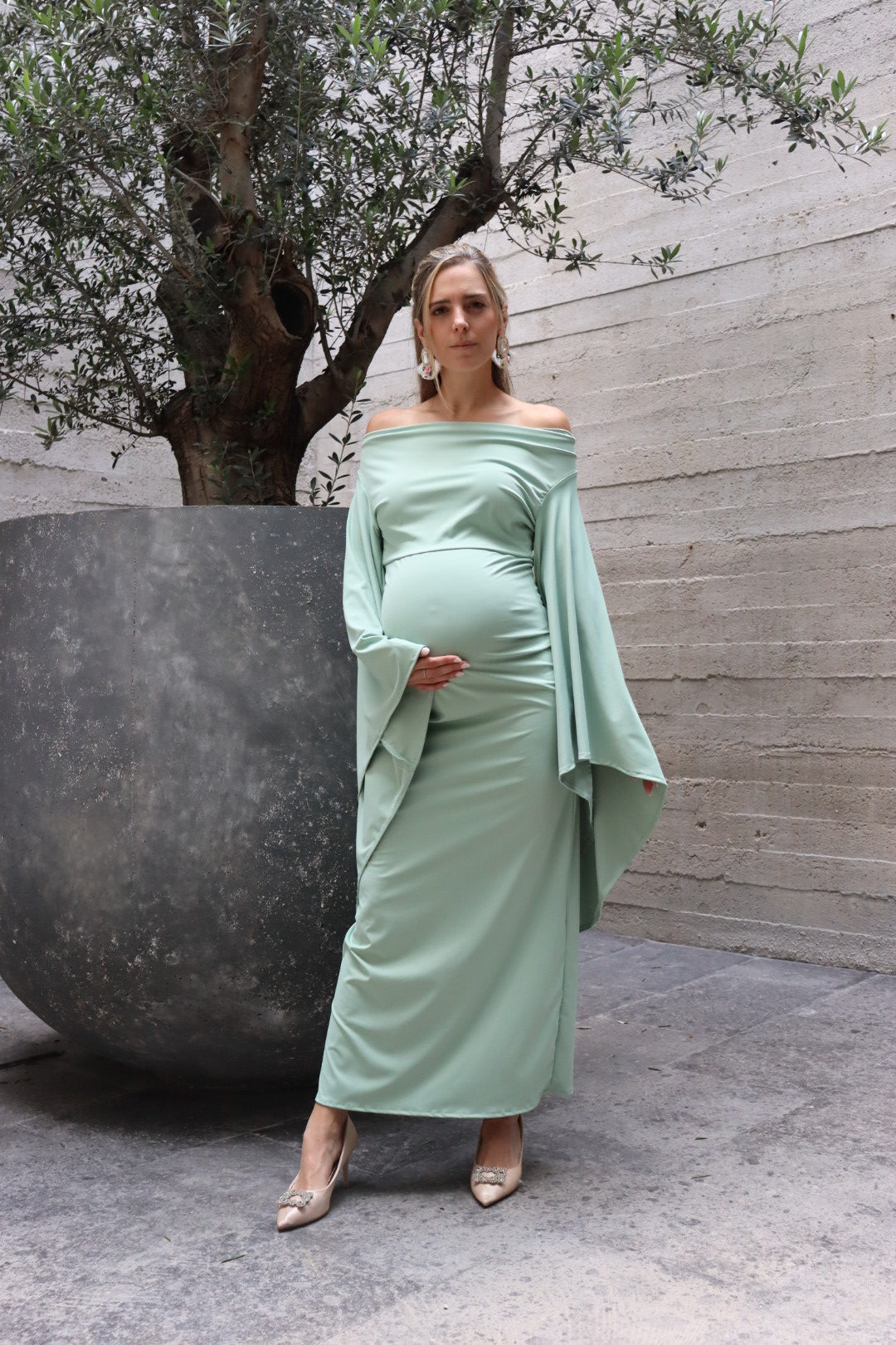 Vestido de maternidad Almendra, verde claro licra