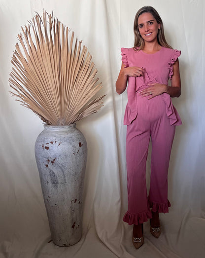 Conjunto de maternidad Imelda, rosa rayitas polvo