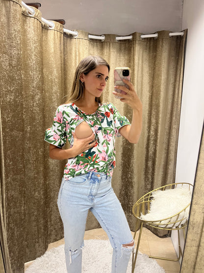 Blusa de lactancia, Georgina blanca floreada