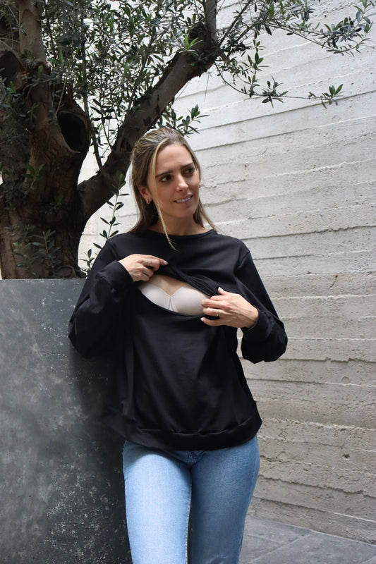 Blusa de lactancia y maternidad , gloria negro algodón